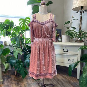 Lucky Brand Blush Pink Crushed Velvet Cold Shoulder Dress - Size XS